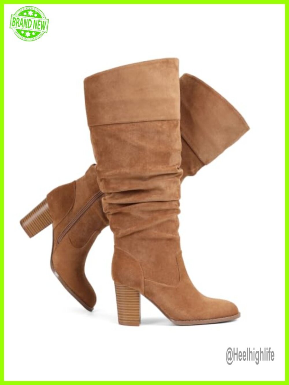 Wide Calf Suede Slouch Knee High Boots 3-Inch Heel Side Zip Fall